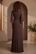 Cowl Back Cape Sleeve Evening Gown