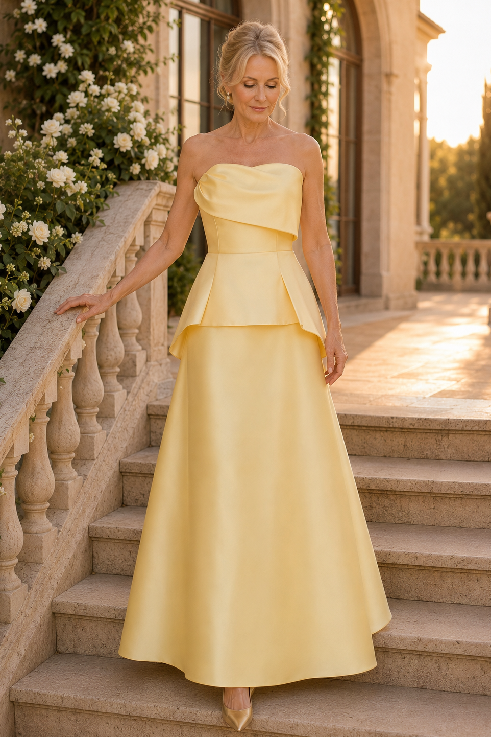 Strapless Peplum A-Line Evening Gown