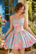 Floral Jacquard Corset Style Mini Dress