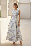 Floral Jacquard Sleeveless A-Line Tea-Length Dress