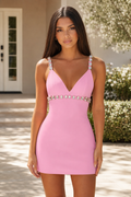 Rhinestone Strap V-Neck Bodycon Mini Dress