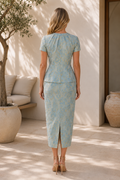 Pleated Jacquard Peplum Two-Piece Midi Set