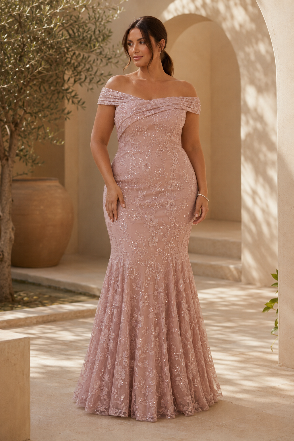 Off-the-Shoulder Lace Mermaid Evening Gown