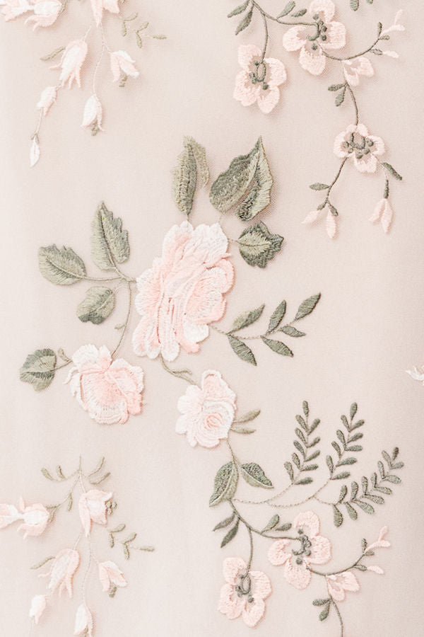 Floral Embroidered V-Neck A-Line Gown