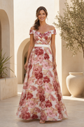 Floral Print Off-the-Shoulder A-Line Evening Gown