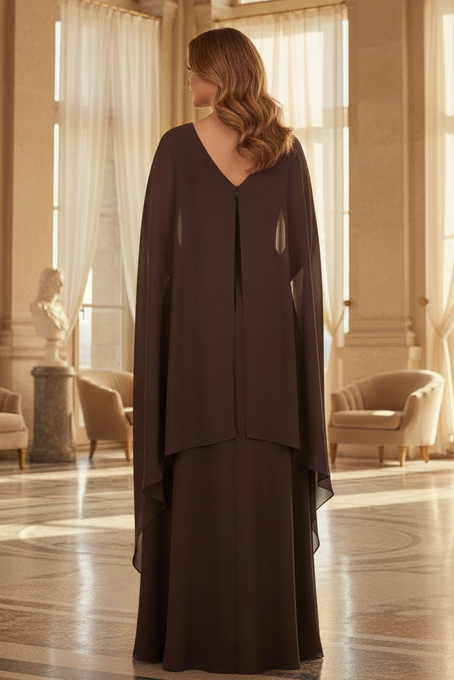 Elegant Cape Sleeve A-Line Evening Gown