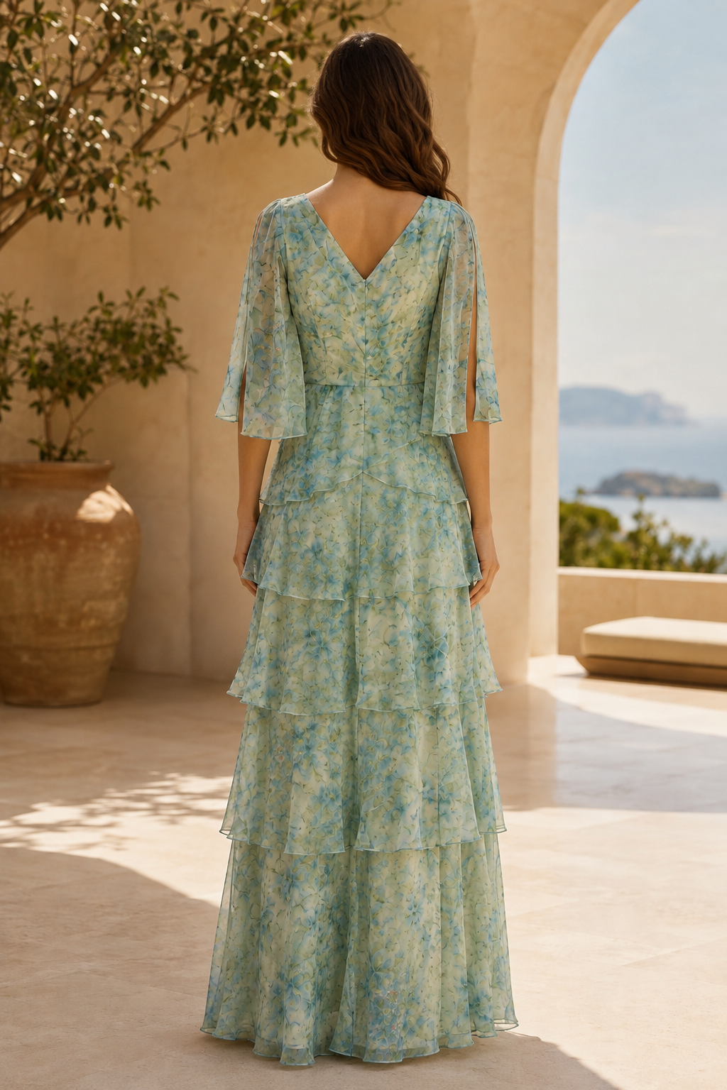 Floral Tiered Maxi Dress with Flutter Sleeves