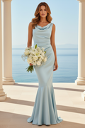 Cowl Neck Satin Mermaid Evening Gown