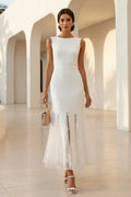 Sleeveless Mermaid Midi Dress with Lace Hem