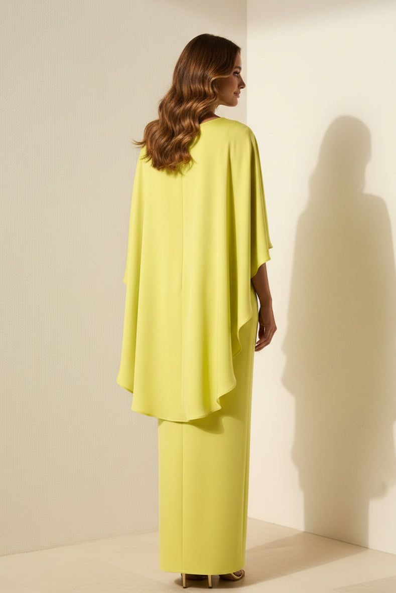 Cape Maxi Dress with 3D Flower Detail