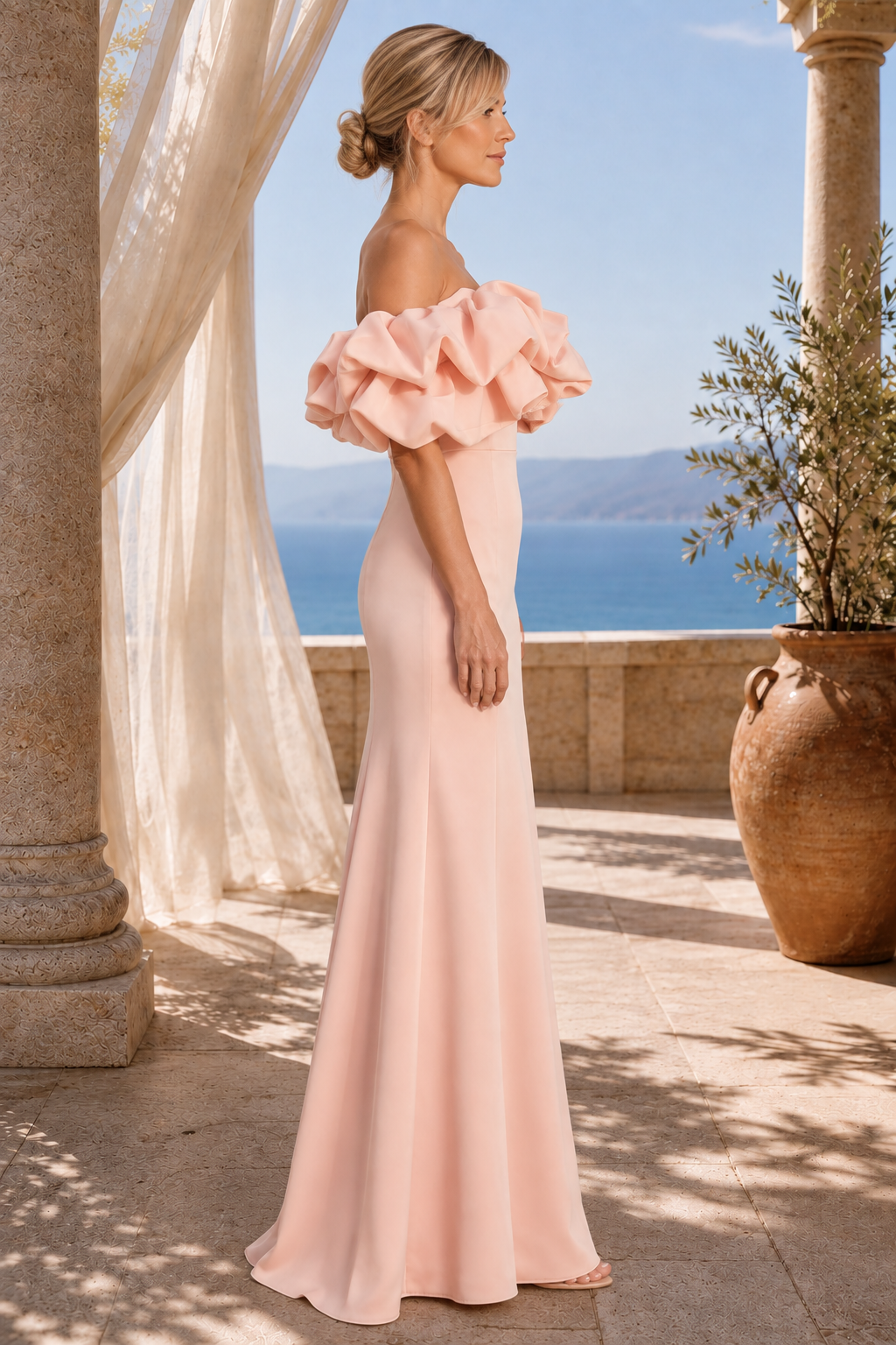 Off-the-Shoulder Ruffle Trumpet Gown