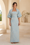 Strapless Jacquard Column Gown and Jacket Set