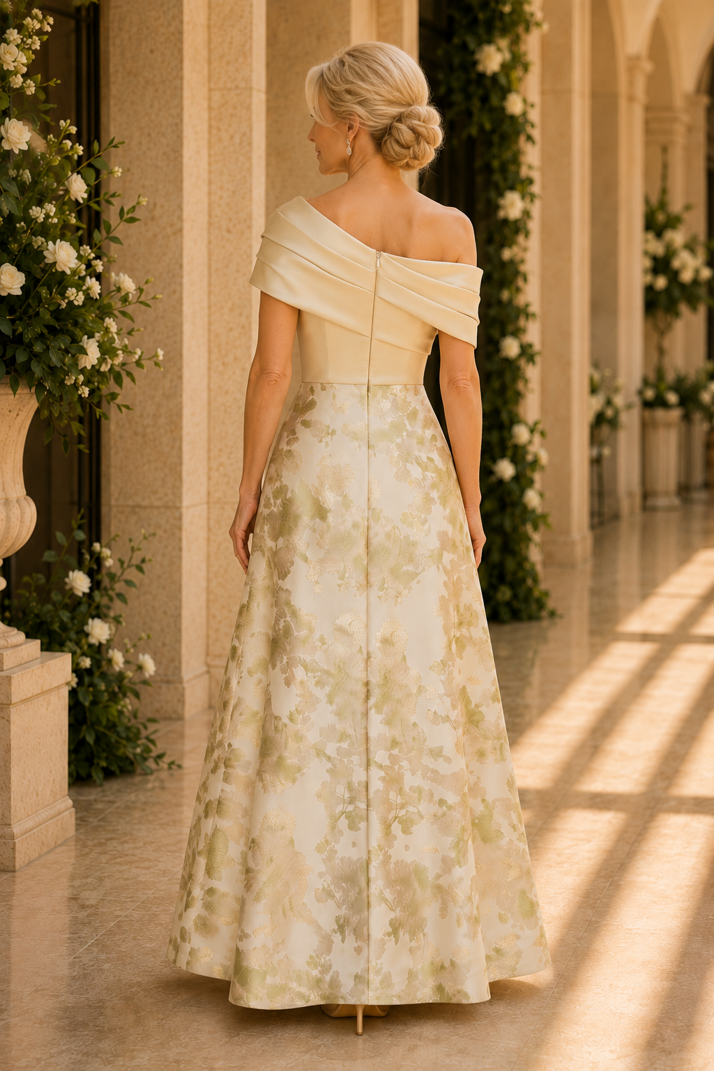 Pleated Asymmetrical Jacquard A-Line Dress