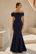 Off-Shoulder Rose Applique Mermaid Evening Gown