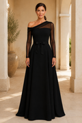One-Shoulder Illusion Long Sleeve A-Line Gown