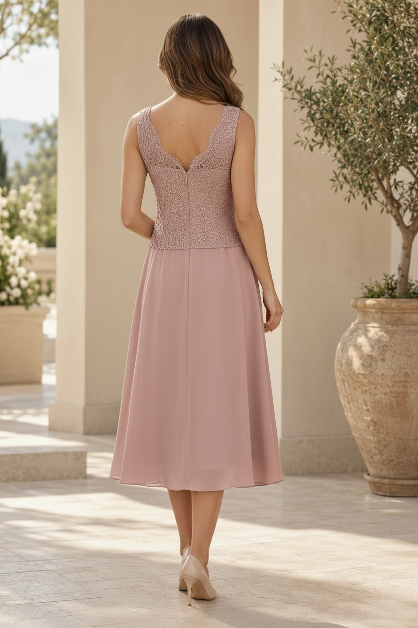 Lace & Chiffon Midi Dress with Matching Jacket
