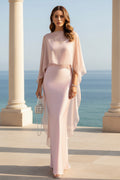 Satin Slip Gown with Sheer Cape