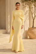 Draped Cape Sleeve Mermaid Evening Gown