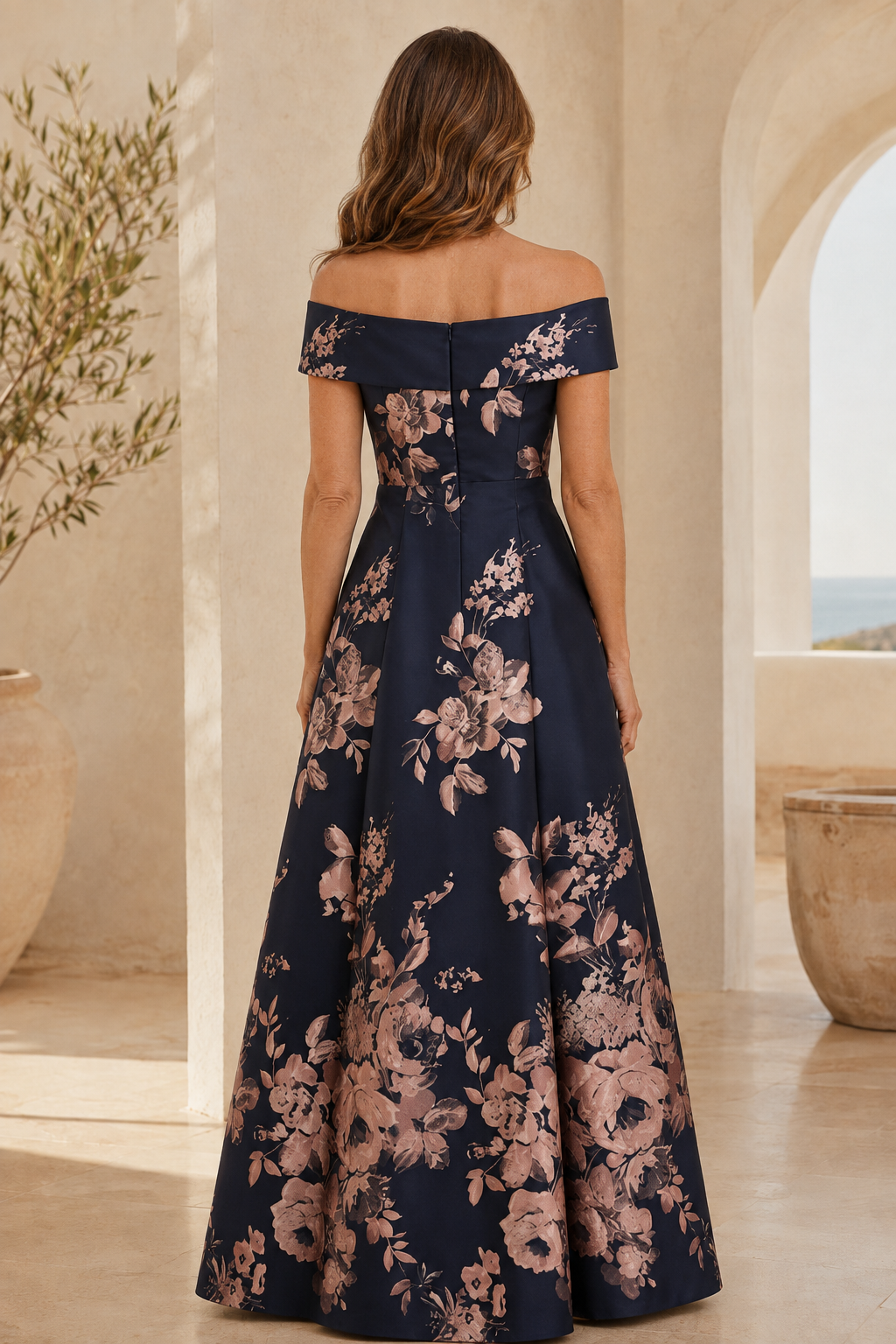Off-the-Shoulder Floral A-Line Evening Gown