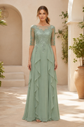 Embroidered Lace Illusion Bodice Tiered Ruffle Gown