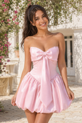 Strapless Satin Corset Bubble Mini Dress