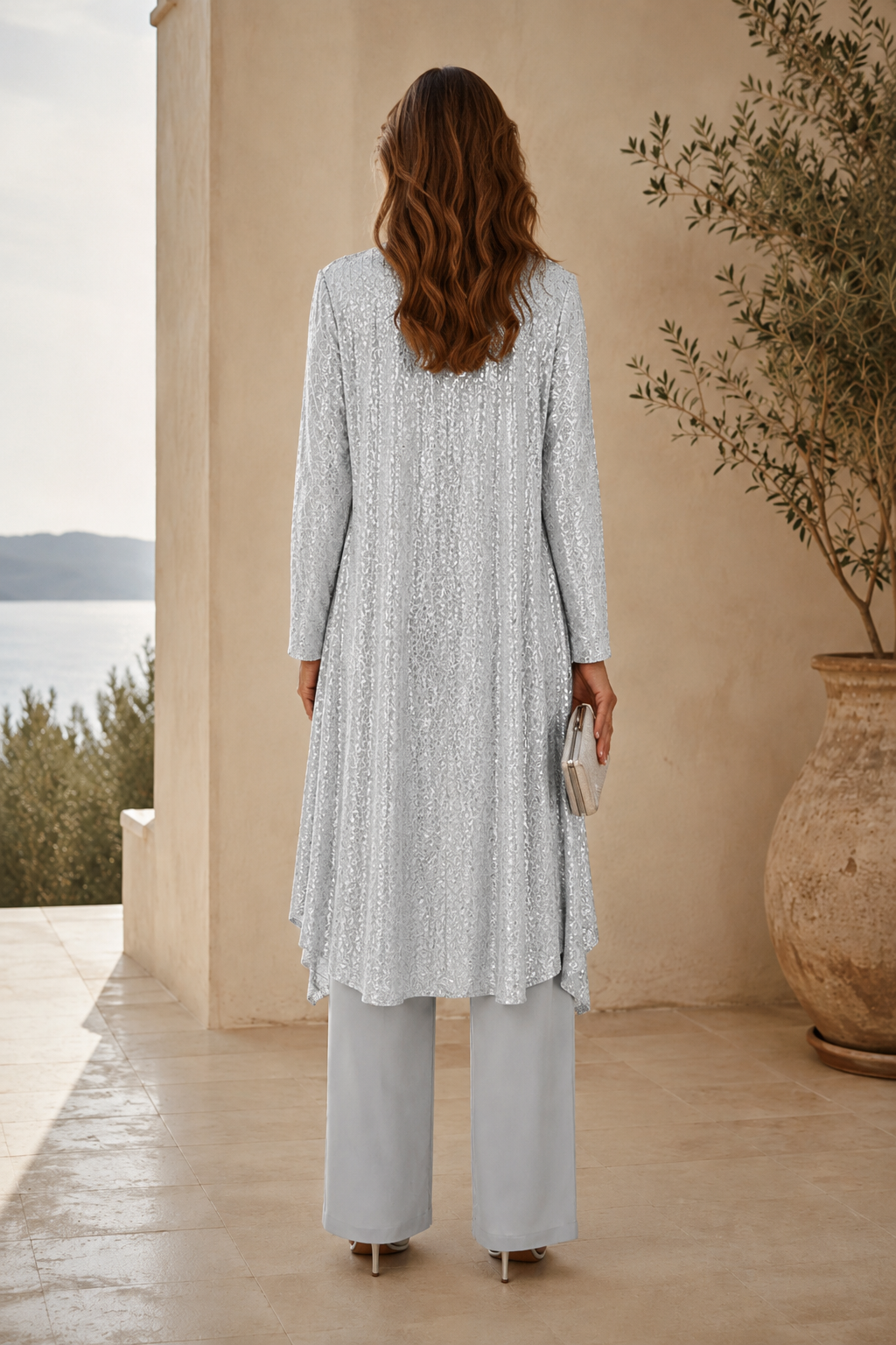 Three-Piece Sequin Duster Pantsuit