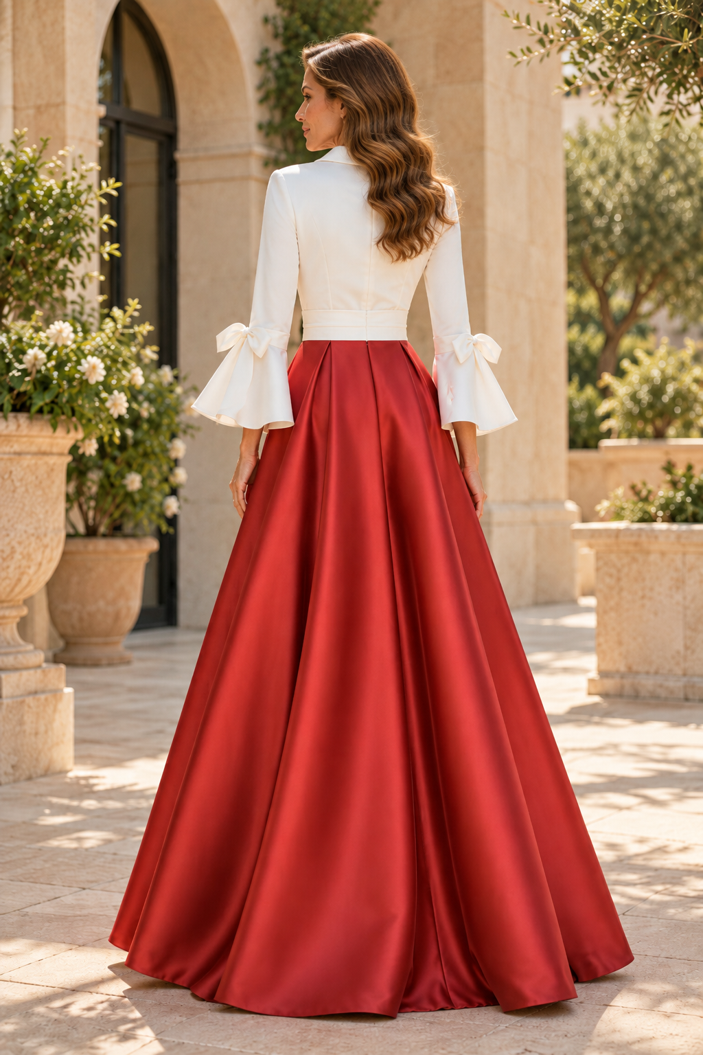 A-Line Gown with Lapel Collar and Flared Sleeves