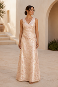 Sleeveless Floral Jacquard A-Line Evening Gown