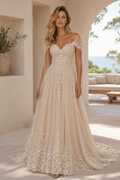 Lace Applique Off-the-Shoulder A-Line Wedding Dress