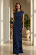 Ruched Draped Evening Gown with 3D Flowers