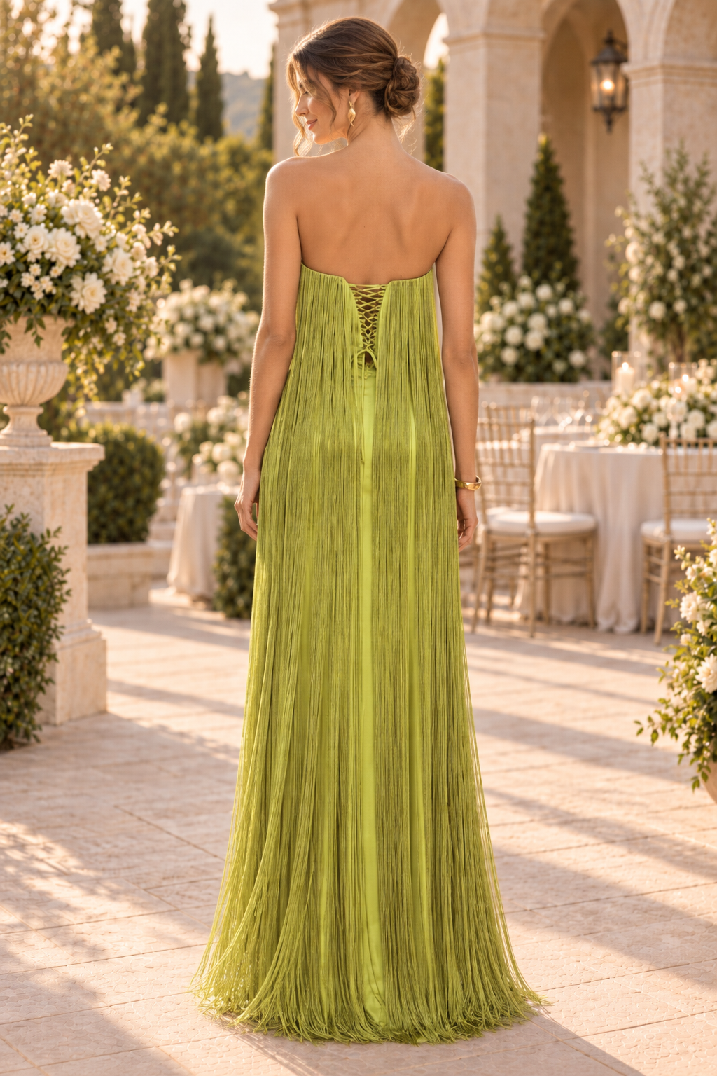 Strapless Fringe Floor-Length Evening Dress