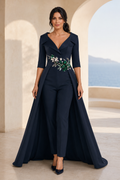 Jumpsuit with Detachable Overskirt & Floral Embroidery