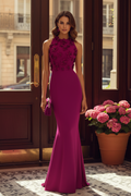 3D Floral High Neck Mermaid Evening Gown