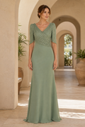 Beaded Asymmetrical Bodice Floor-Length Evening Gown