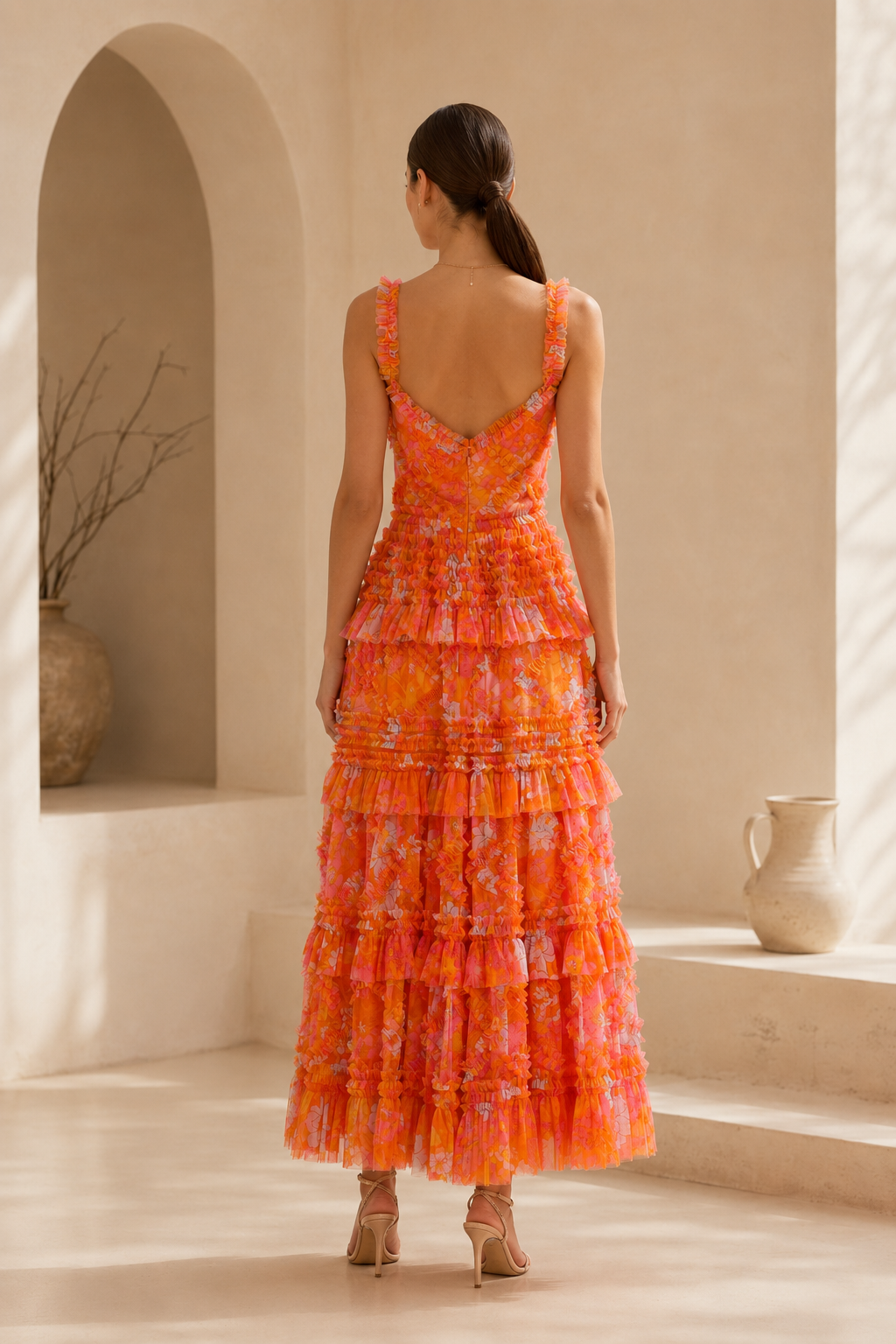 Tiered Ruffle Floral Print Maxi Dress
