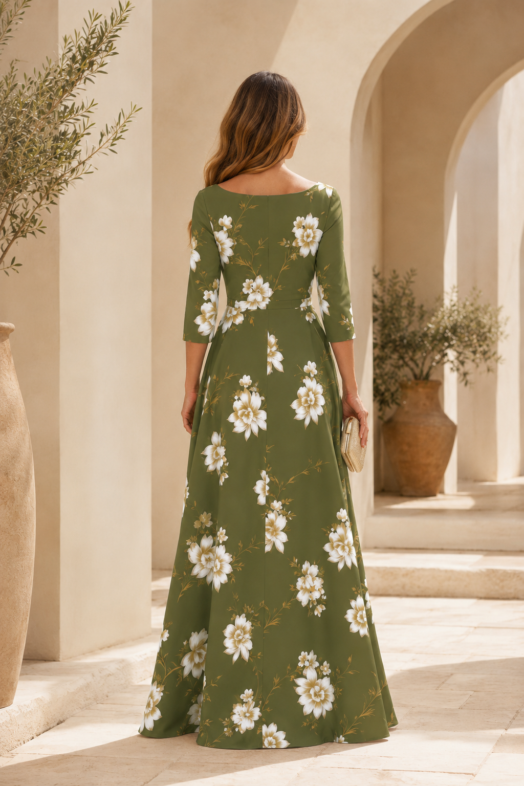 Floral Bateau Neck A-Line Evening Dress