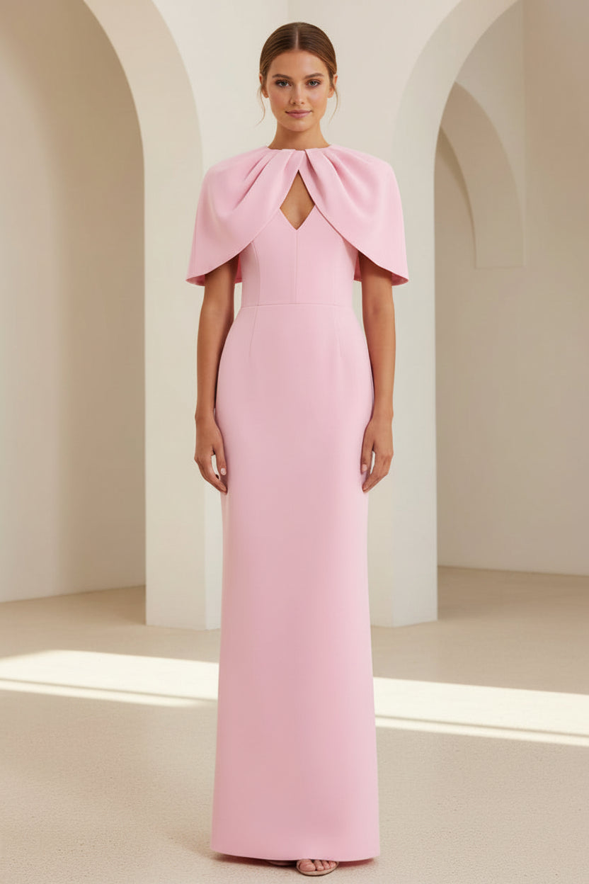 Cape Overlay Keyhole Column Evening Gown
