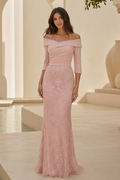 Off-Shoulder Beaded Lace Mermaid Evening Gown