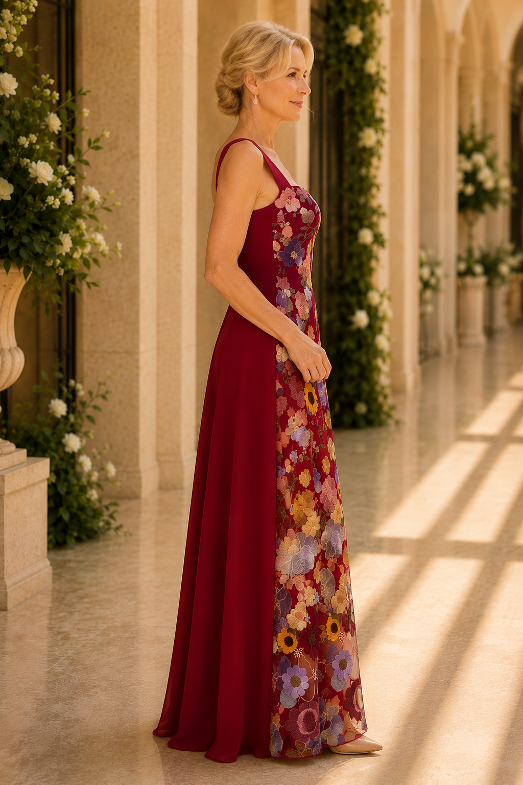 Embroidered Floral Asymmetrical A-Line Gown