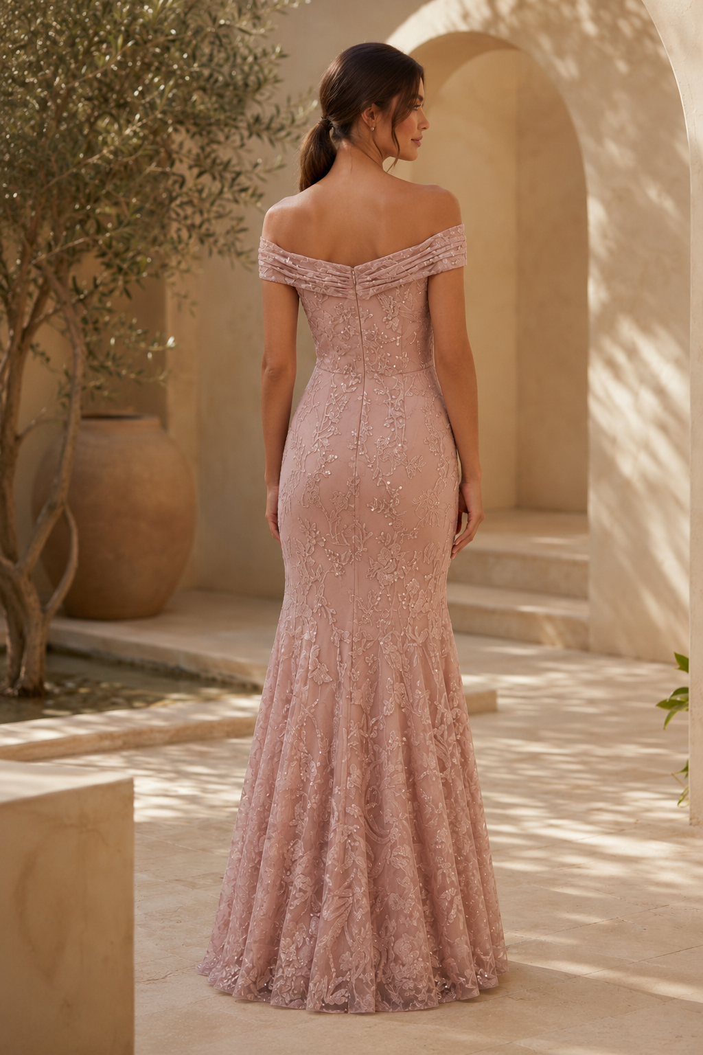 Off-the-Shoulder Lace Mermaid Evening Gown