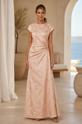 Jacquard Side-Gathered A-Line Evening Gown