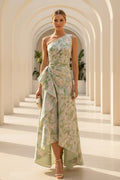 One Shoulder Floral Print High-Low Midi Dress