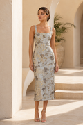 Floral Jacquard Square Neck Midi Sheath Dress