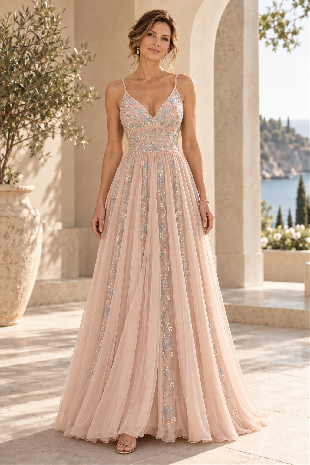 Embroidered Beaded Tulle A-Line Gown