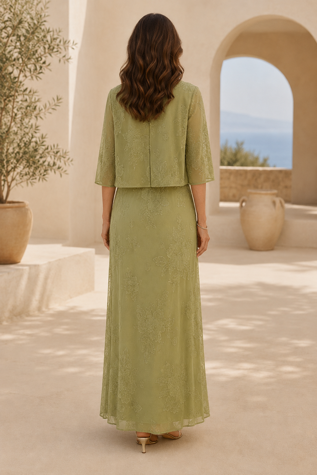 Floral Embroidered Sheath Dress and Jacket Set