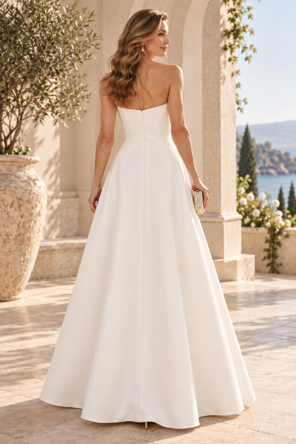 Strapless Wide-Leg Jumpsuit with Overskirt