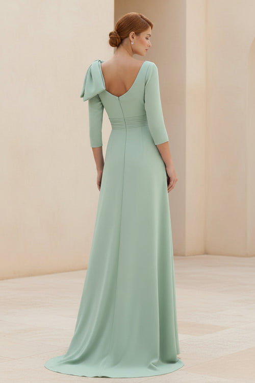 Asymmetrical Bow Shoulder 3/4 Sleeve Crepe Gown