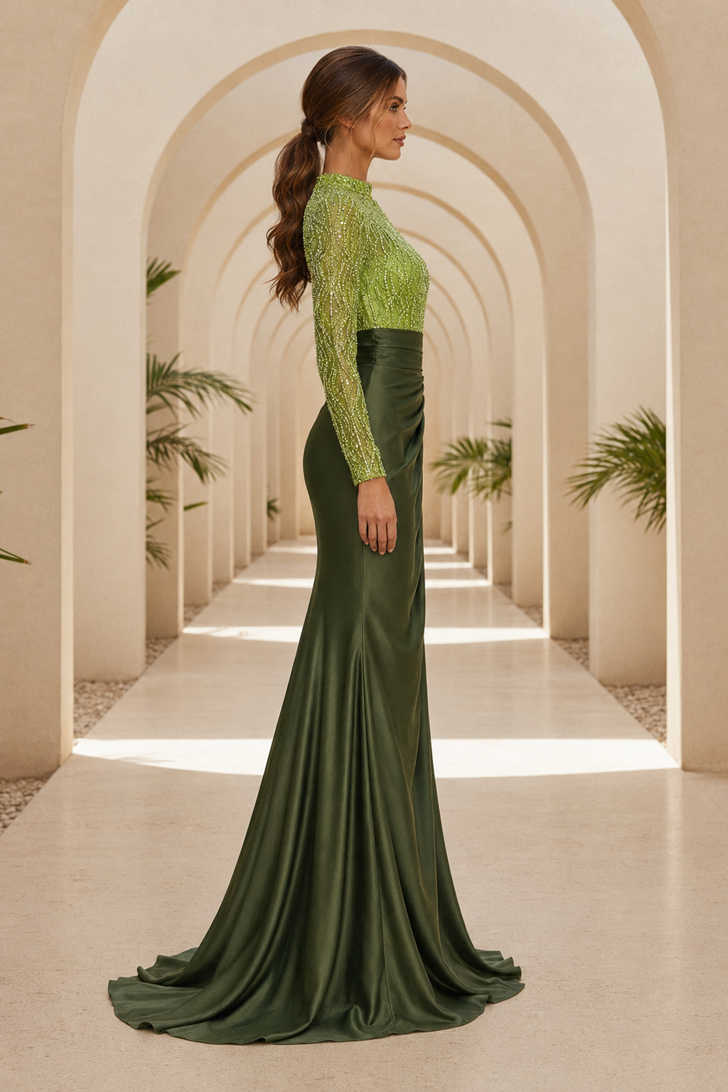 Beaded Illusion High-Neck Mermaid Gown