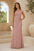 Embroidered Lace V-Neck Sleeveless Evening Gown