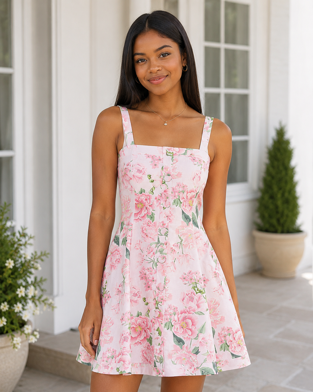 Floral Print Square Neck Fit and Flare Mini Dress